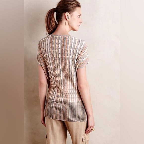 Anthropologie Moth nessa pullover tapered gold striped sweater - Picture 2 of 11